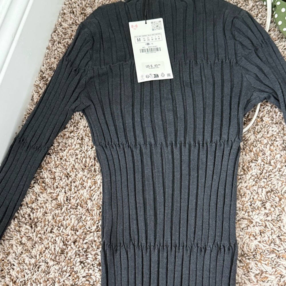 Zara Gray Mini Dress with Ribbed Texture